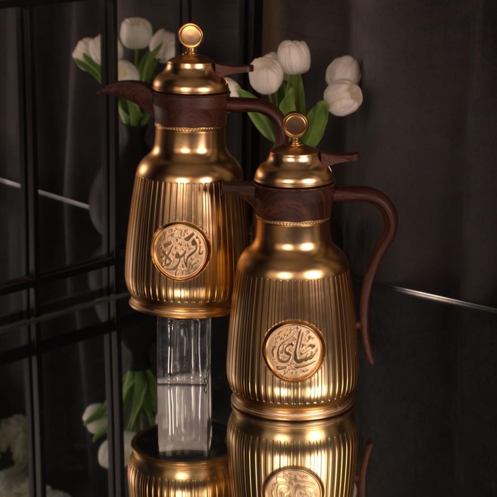 طقم مطارات شاي وقهوة مع تفاصيل من الخشب