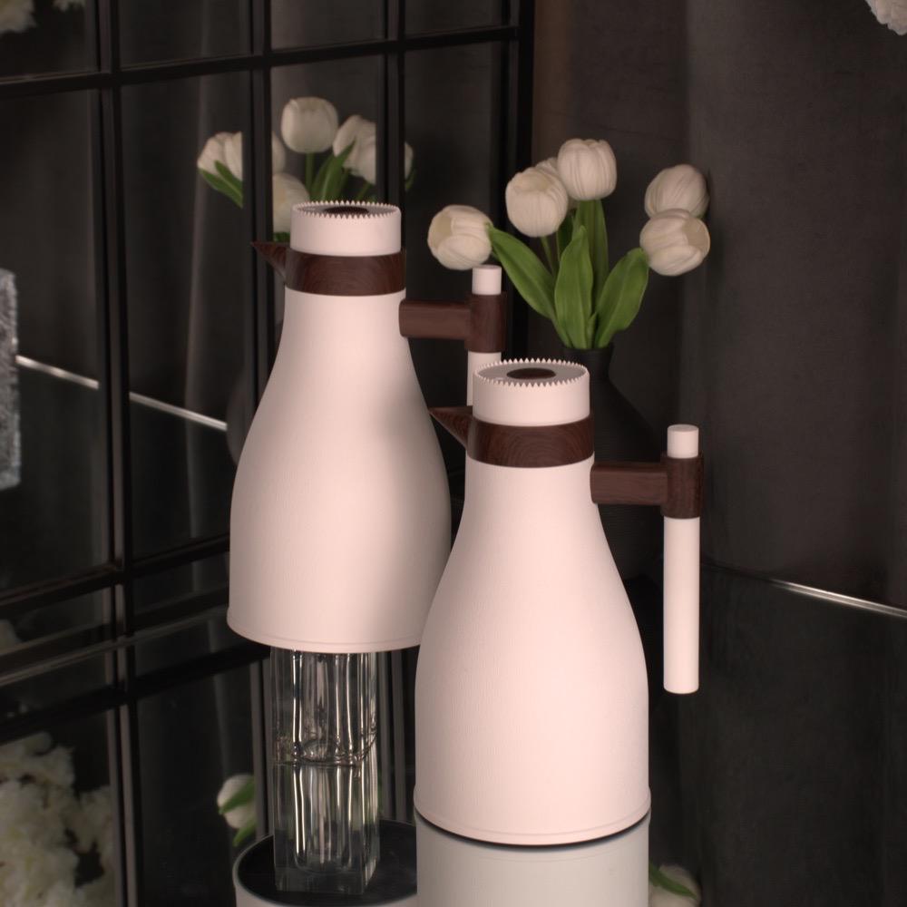 طقم مطارات شاي وقهوة مع تفاصيل من الخشب